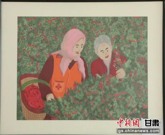 靖遠(yuǎn)縣枸杞種植業(yè)帶動(dòng)10多萬(wàn)農(nóng)民脫貧致富。刺繡 王明風(fēng) 繡稿 胡靜