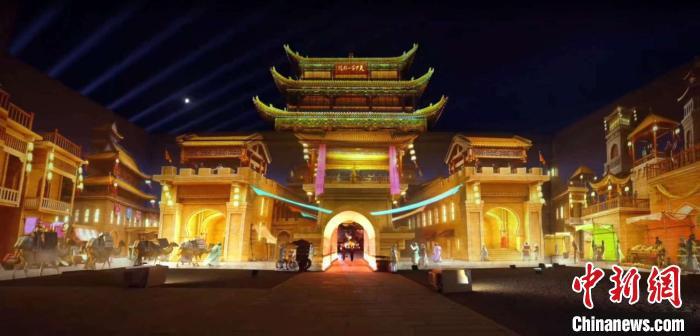 2024年7月15日，甘肅嘉峪關(guān)開啟“夜游”模式。圖為夜游燈光劇《天下嘉峪關(guān)》光影效果。(甘肅嘉峪關(guān)關(guān)城景區(qū)供圖)