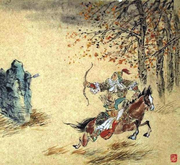 “林暗草驚風，將軍夜引弓。”畫作